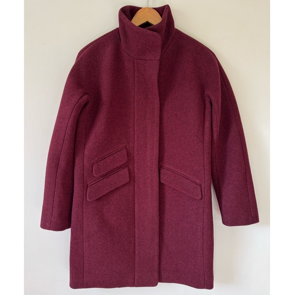 ✨NWT✨ J.CREW Cocoon Coat in Italian stadium-cloth Wool Blend Maroon Sz 0 (XS) - Picture 11 of 16